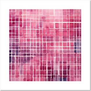 Pink Grid Pattern, Abstract Watercolor Art Posters and Art